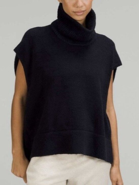 Lululemon Sweaters - Lululemon Women 6 Brushed Cotton Merino Wool Blend Sweater Navy Blue Turtleneck